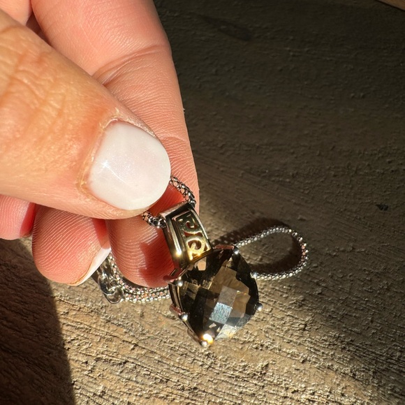 18K yellow gold and 925 Sterling silver Smoky Quartz pendant necklace - Picture 11 of 14